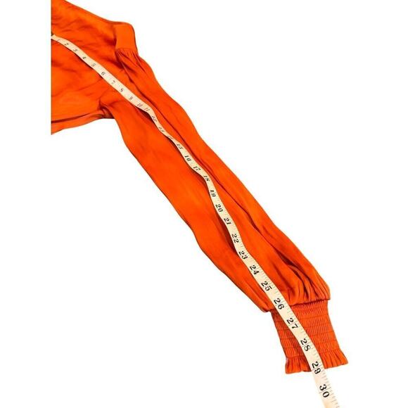 Joie Womens Orange V-Neck Long Sleeve Blouse With Shirred Cuffs & Hem Size S - Picture 7 of 10